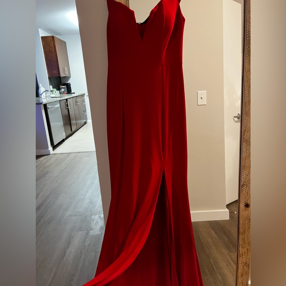 Red maxi dress with slit up the side